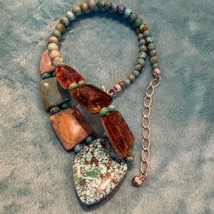 Jay King Reversible Turquoise & Amber Necklace -Sterling Silver